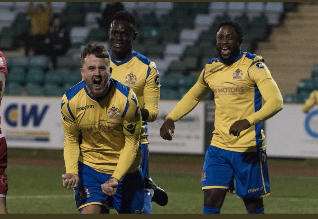 Jordan Cotterill celebrates his goal against Connah's Quay