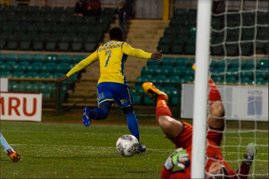 Kayne McLaggon celebrates his first goal