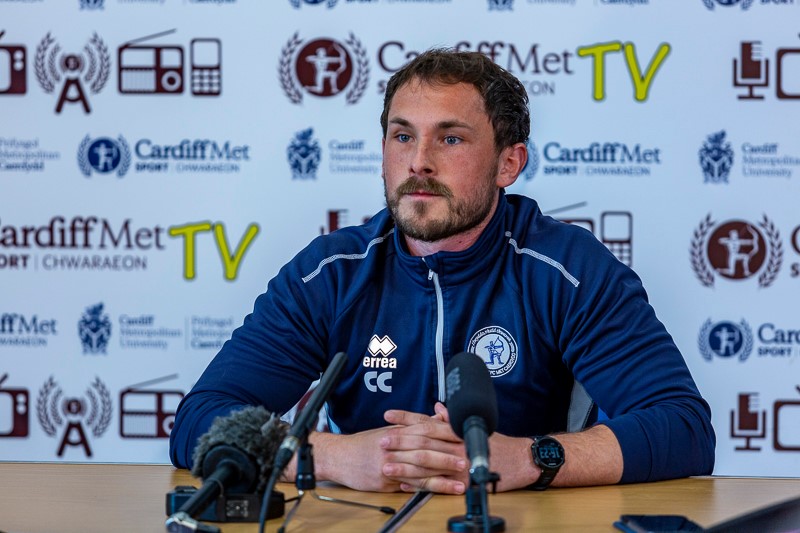 Charlie Corsby speaks during Cardiff Met press conference.