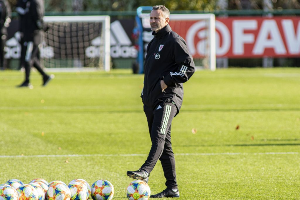 Cardiff, Wales 11/11/19. Ryan Giggs at Wales training at The Vale Resort ahead of their UEFA Euro Qualifier against Azerbaijan.