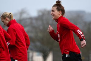 Angharad James during a Wales training session