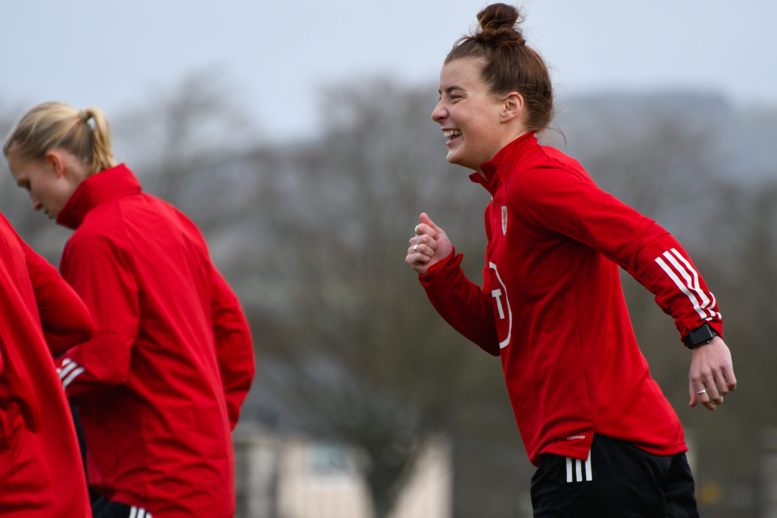 Angharad James during a Wales training session