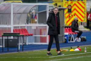 Wales manager Gemma Grainger ahead of the International Women's Challenge match between Wales Women and Canada Women, played at Cardiff International Stadiumon 9 April 2021.