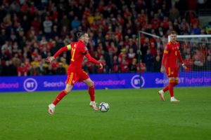 Gareth Bale in possession against Belarus, 13th November 2021. Credit: Will Cheshire