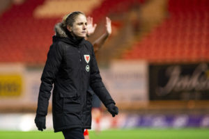 Wales manager Gemma Grainger heads down the tunnel.