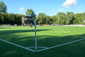 UEFA Champions League First qualifying round match between The New Saints and Linfield played at Park Hall, Oswestry on 5 July 2022.