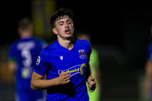 Tom Tweedy of Burnley in action. Penybont v Ammanford in the Nathaniel MG Cup at Bryntirion Park on the 20th September 2022.