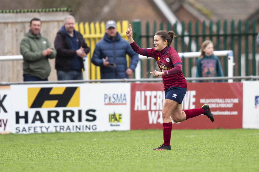 Erin Murray celebrates scoring a goal for Cardiff Met. 