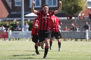 CPD Bangor 1876 vs Cefn Albion FC in the Lockstock Ardal North League Play-Off at Bastion Gardens, Prestatyn (Pic by Sam Eaden/FAW)