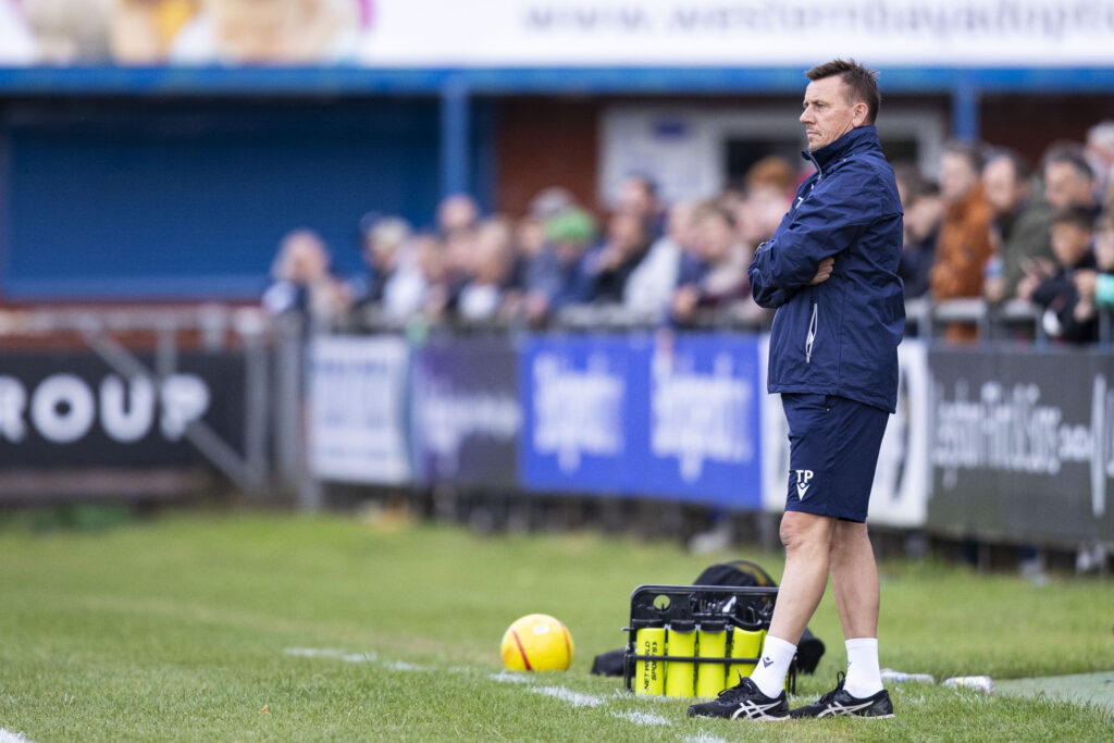 Haverfordwest manager Tony Pennock on the touchline.
Penybont v Haverfordwest County in a pre season friendly at the Brewery Field on the 4th July 2023.