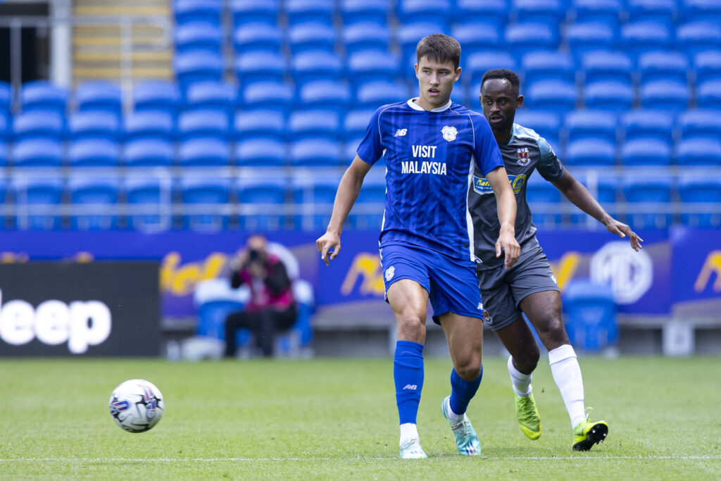 Rubin Colwill playing for Cardiff City against Penybont.