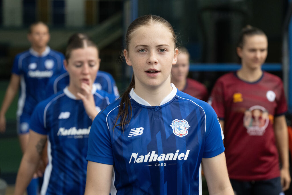 Cardiff City striker Eliza Collie stares into the camera.