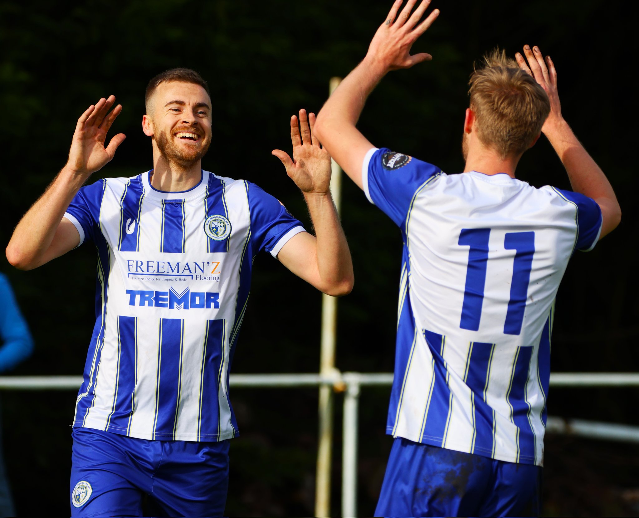 Chris Ham celebrates scoring a goal for Blaenavon Blues in the Ardal South East League.