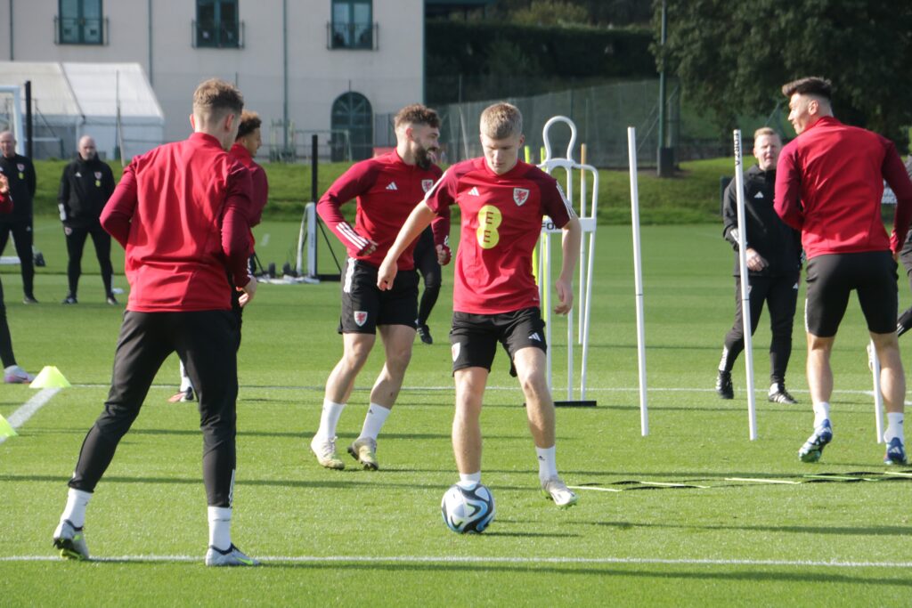 Jordan James in training ahead of Wales v Croatia