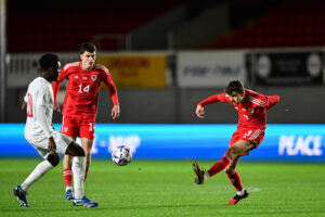 International Football, European Under-21 Championship 2025 qualifier match against Denmark U21 at Rodney Parade, Newpirt, Wales, UK.