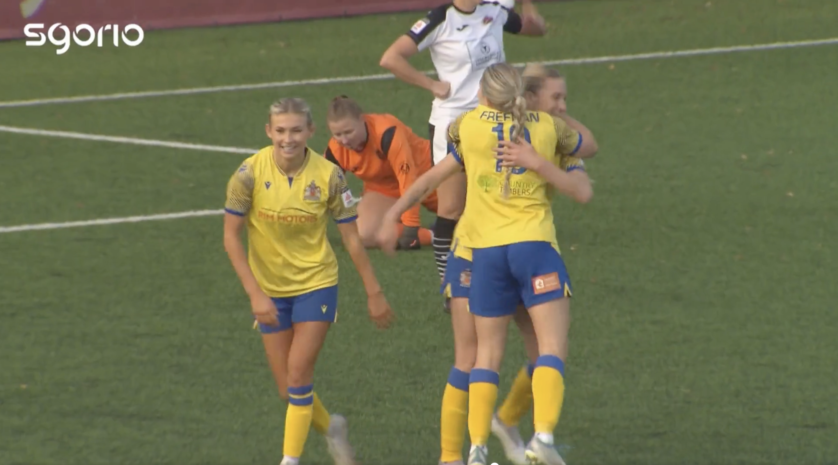 India Shanan celebrates after scoring Barry Town's third goal against Pontypridd United.