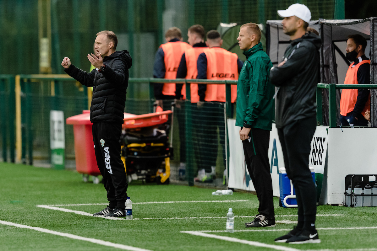 Scott Ruscoe managing on the touchline at TNS' Park Hall.