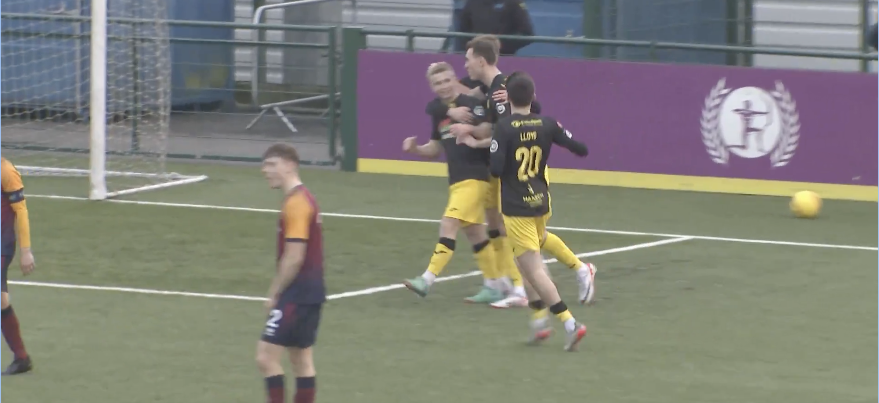 Gwion Dafydd celebrates a goal for Caernarfon Town against Cardiff Met