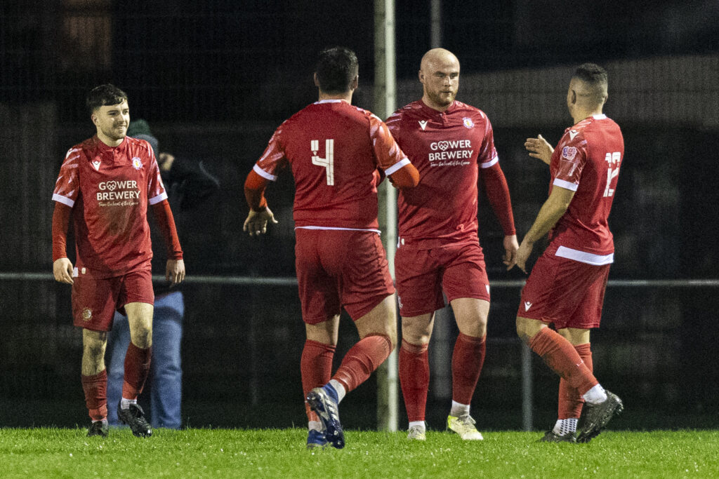 Sean Hanbury celebrates with his Afan Lido teammates