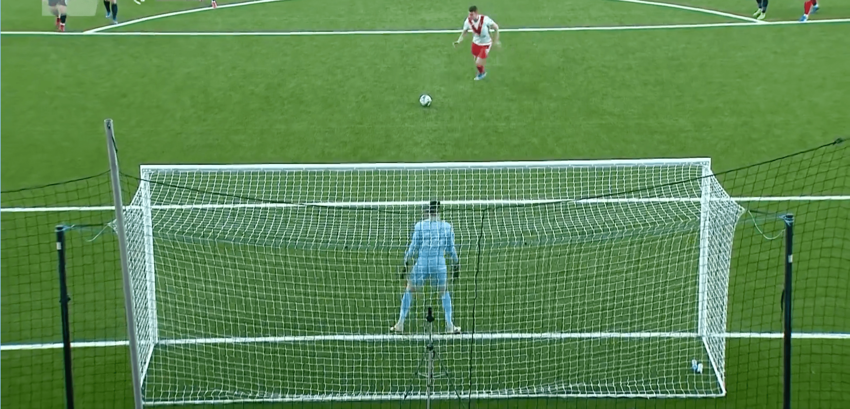 Nikolay Todorov takes a penalty for Airdrie against TNS in the SPFL Trust Trophy final