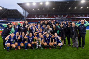 Cardiff City players do the Ayatollah after beating Wrexham and qualifying for the Champions League