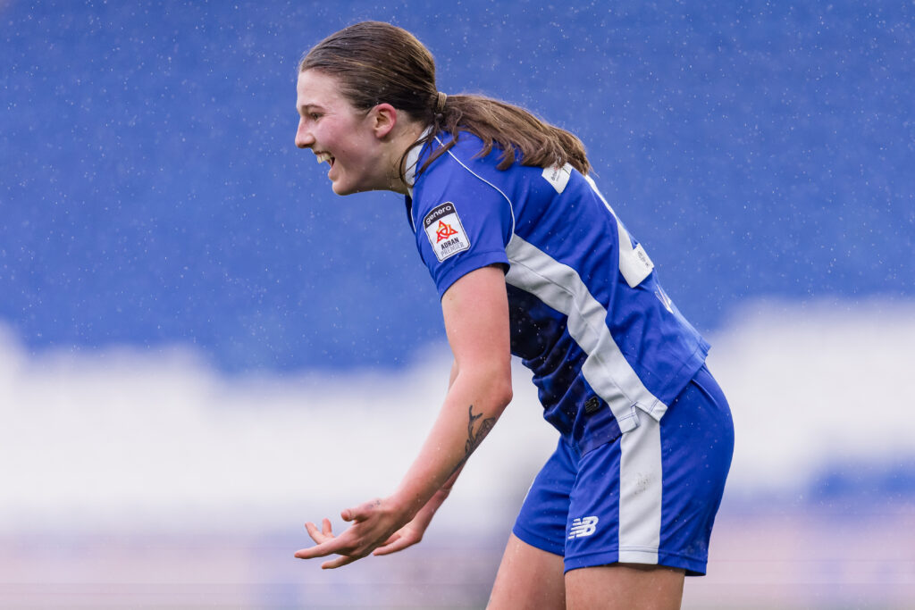 Mikayla Cook celebrates scoring for Cardiff City against Wrexham