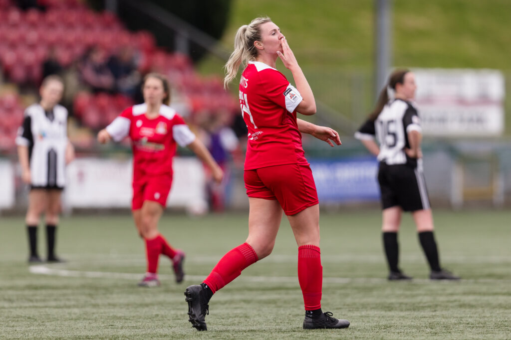 Alison Witts celebrates scoring for Briton Ferry