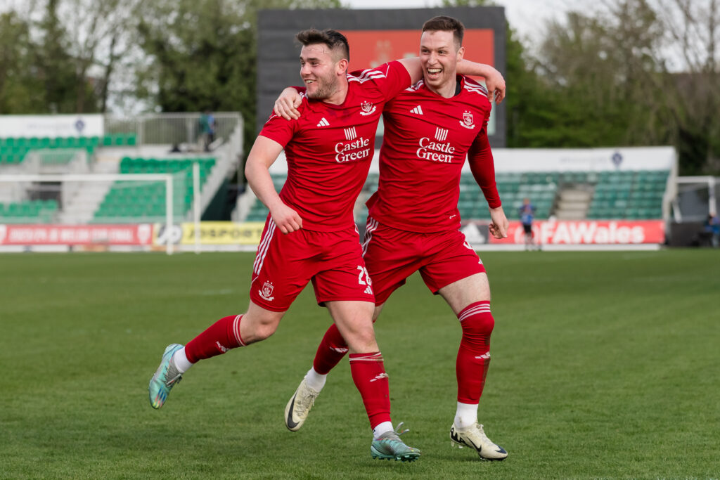 Josh Williams celebrates scoring for Cymru Premier side Connah's Quay in the Welsh Cup final