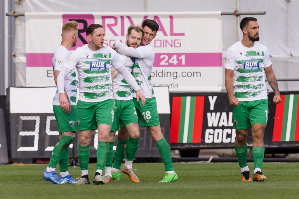 TNS celebrate Ash Baker's goal against Connah's Quay in the Welsh Cup final