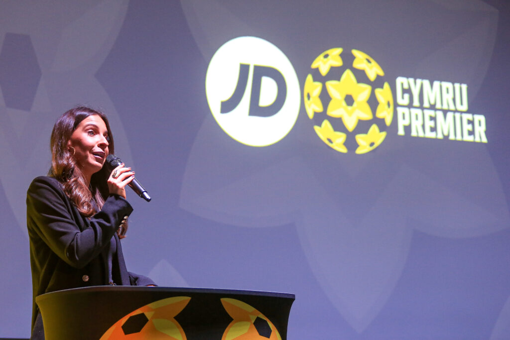 Sioned Dafydd at the launch of the Cymru Premier