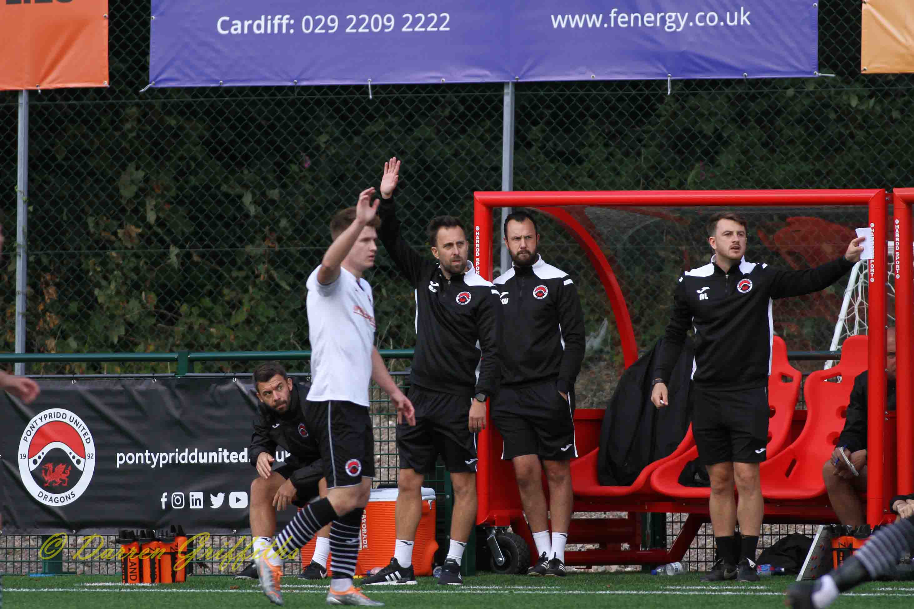 Rhys Llewellyn, now manager of Abergavenny Town on the touchline at Pontypridd United