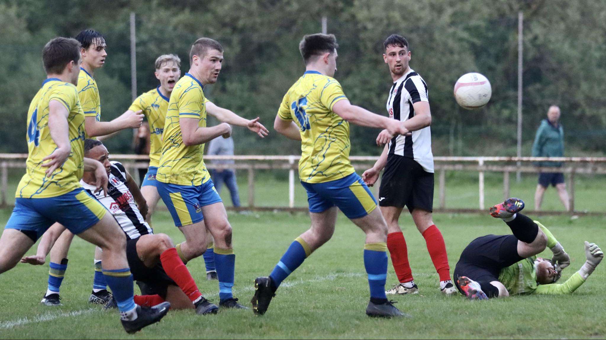 Jamal Roberts scores a goal for Cardiff Dracs against Pontyclun in the Ardal South West.