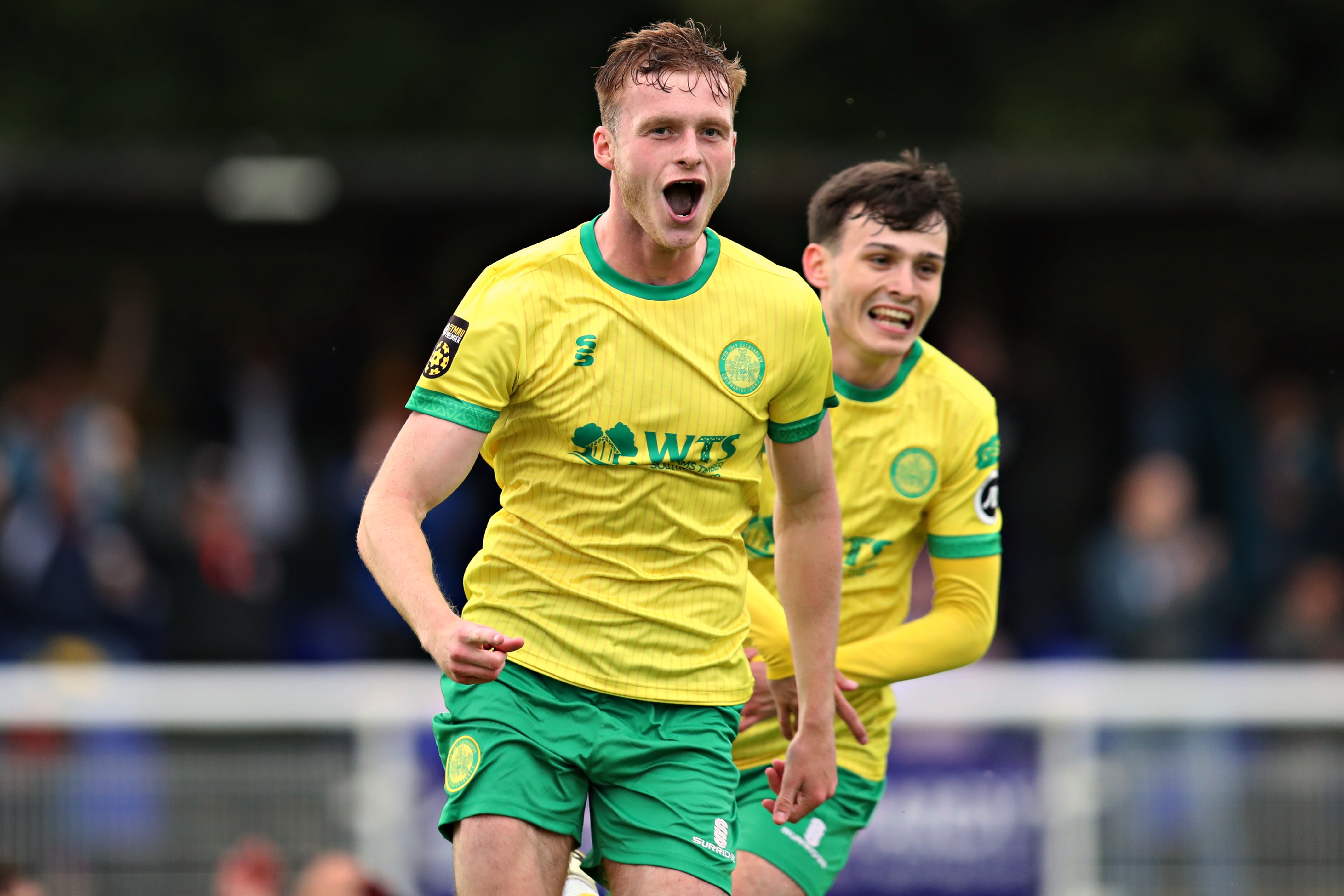 BANGOR, GWYNEDD, WALES - 11th JULY 2024 - Caernarfon's Zack Clarke celebrates his goal during Caernarfon Town vs Crusaders FC in the UEFA Europa Conference League First qualifying round at Nantporth Stadium, Bangor