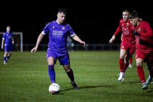 Travis James of Afan Lido in action. Llanelli Town v Afan Lido in the JD Cymru South at Stebonheath Park on the 5th January.