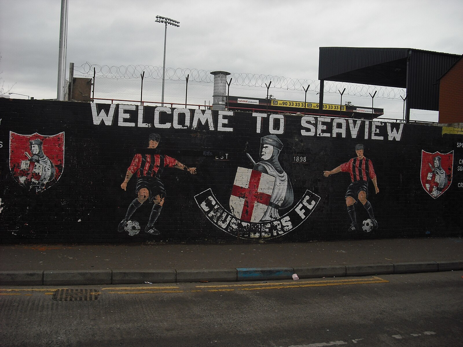 Mural on the side of Seaview, the home of Crusaders FC, Shore Road, Belfast.