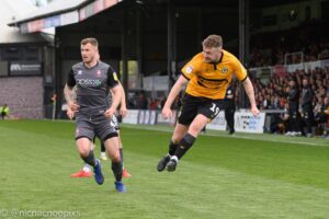 Crusaders Ben Kennedy in action for Newport County against Lincoln City in May 2019.