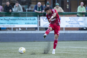 Newtown's Zeli Ismael during the JD Cymru Premier fixture between Newtown and Aberystwyth Town at Latham Park, Newtown, Wales