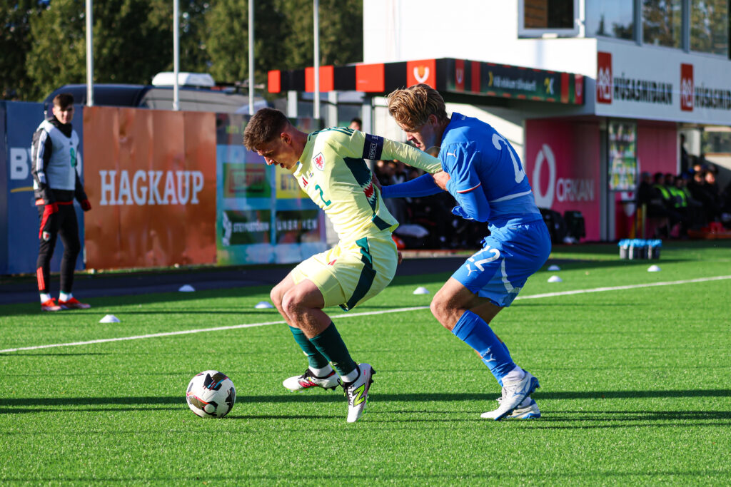 Fin Stevens in action for Wales under-21s against Iceland