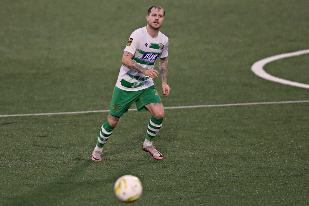 Ash Baker in action against Petrocub in a UEFA Europa League qualifier