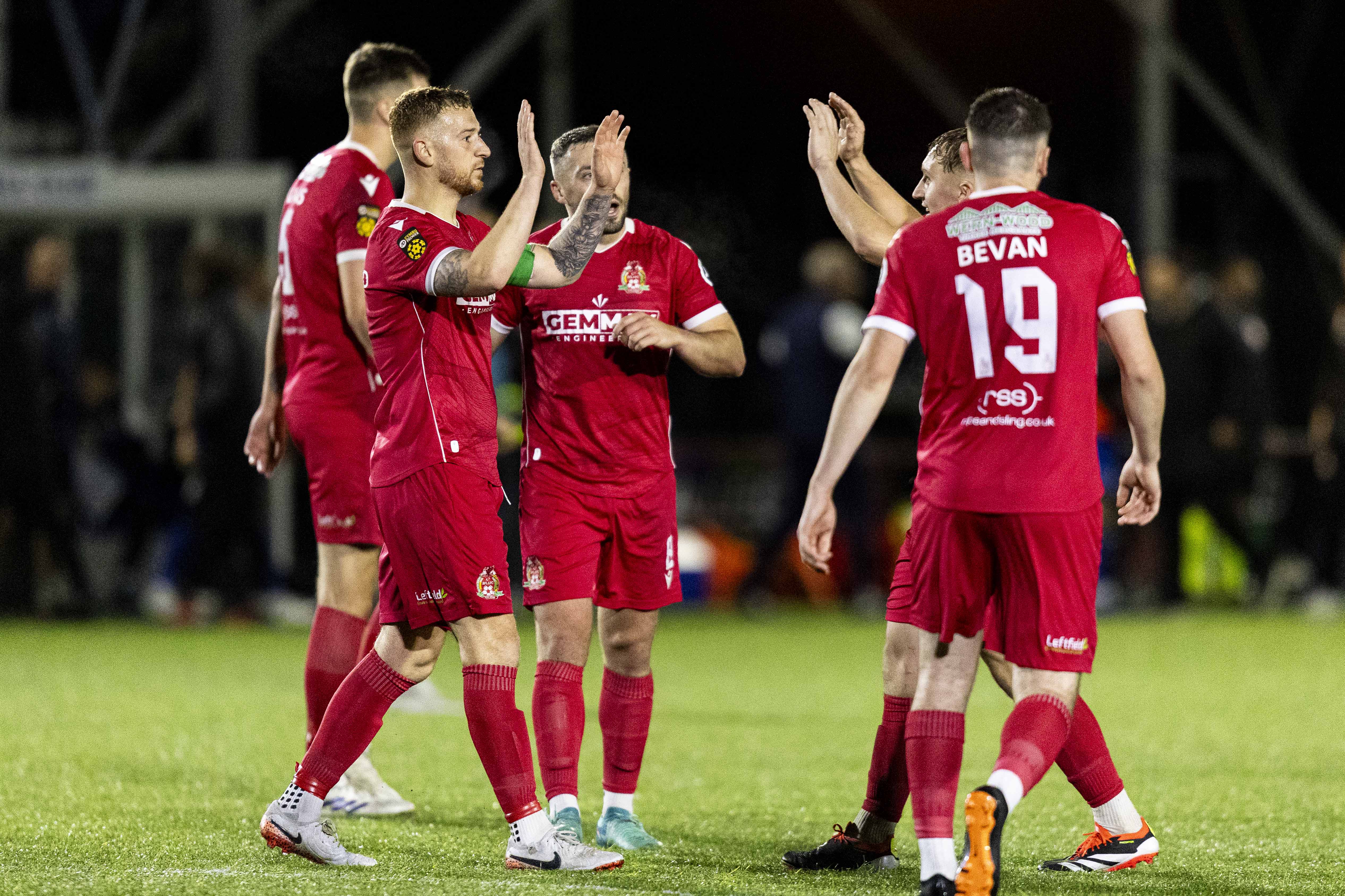 BRIDGEND, WALES. - 24TH SEPTEMBER 2024: Alex Gammond of Briton Ferry at full time. Penybont v Briton Ferry Llansawel in the JD Cymru Premier at the SDM Glass Stadium on the 24th September 2024. (Pic by Lewis Mitchell/FAW)