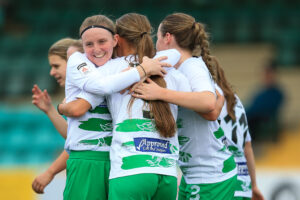 TNS celebrate scoring a goal against Barry Town in the Adran Premier