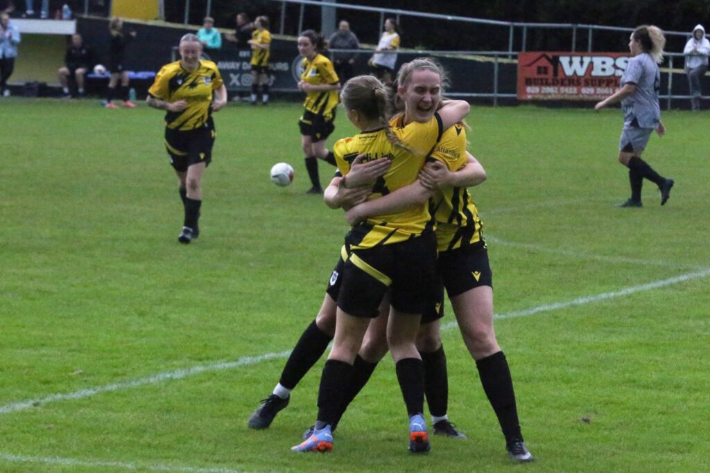 Taffs Well celebrating their goal in the SWWGL