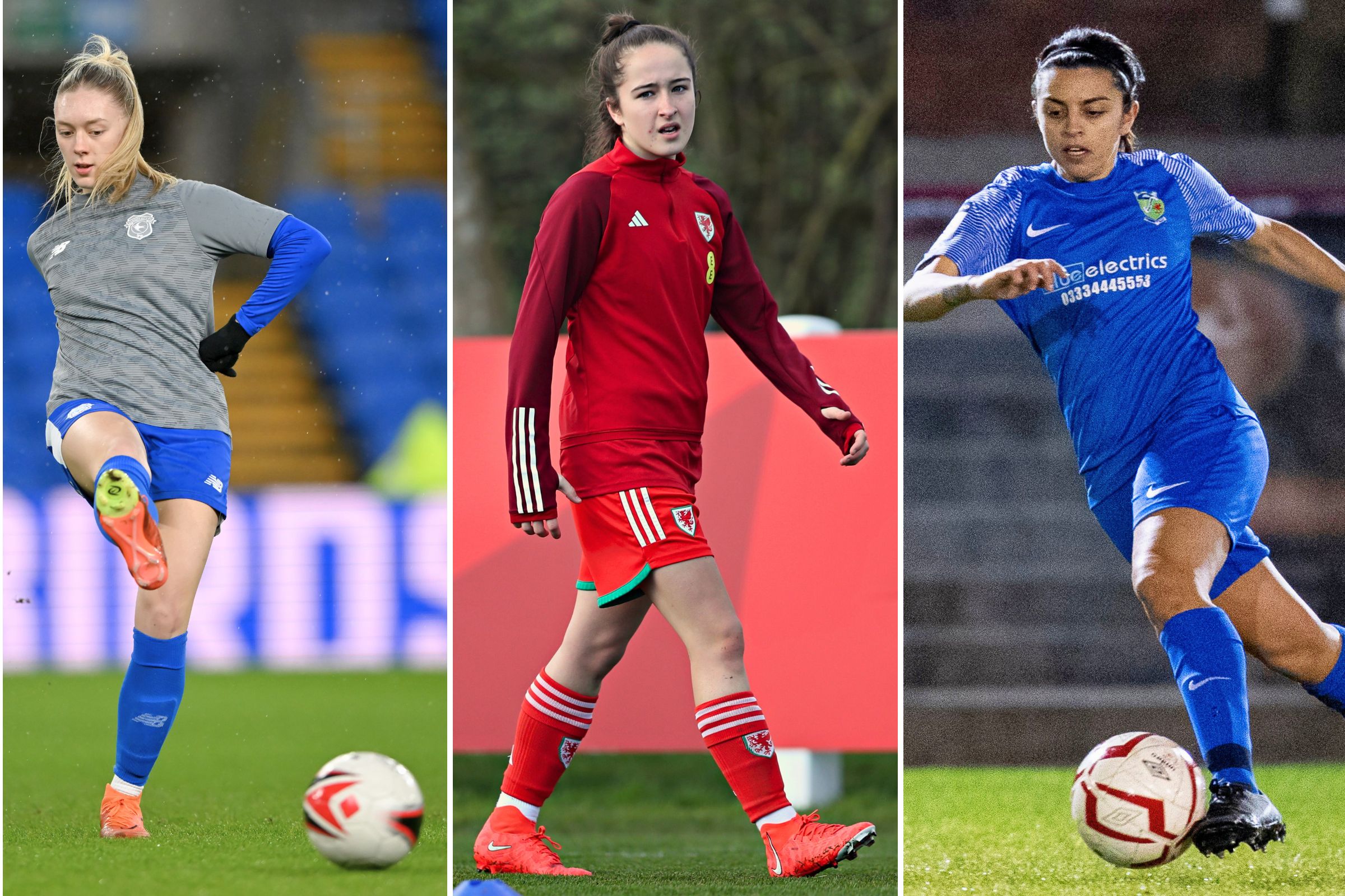 Cardiff City's Madison Lloyd, Briton Ferry's Maia Owen, and Barry Town's Keira Harris in action.