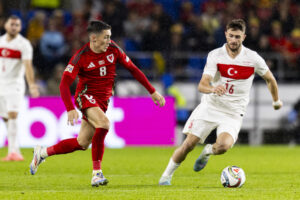 Harry Wilson of Wales against Ismail Yusek of Turkiye