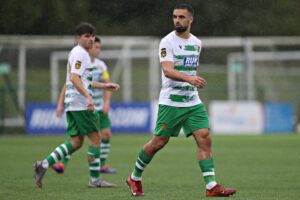 OSWESTRY, SHROPSHIRE, ENGLAND - 13th AUGUST 2024 - TNS' Jordan Williams is sent off during The New Saints vs Club Sportiv Petrocub Hincesti in the UEFA Conference Europa League Third qualifying round second leg at Park Hall, Oswestry