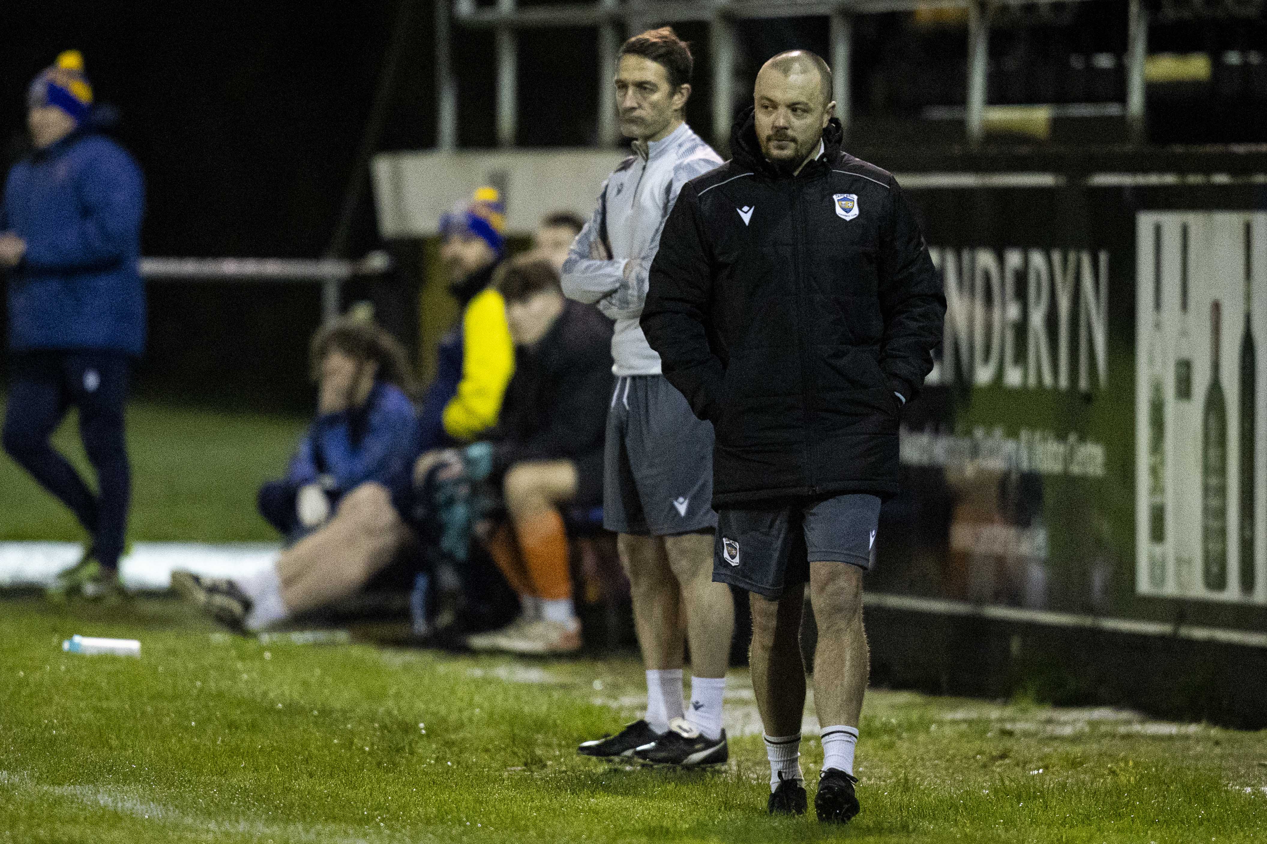 Geza Hajgato and Nathan Cotterall on the touchline at Taffs Well