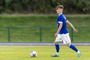 Josh Beecher of Cardiff City in action during the Nathaniel MG Cup match against Pontypridd United at Cardiff International Sports Stadium on 2 August 2024.