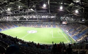 Astana Arena before the UEFA Champions League play-off round match between FC Astana and Celtic FC.