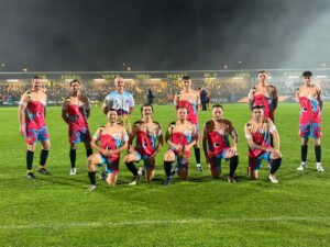 Llantwit Major line up for a squad photo ahead of their Fenix Trophy match with K. Berchem Sport.