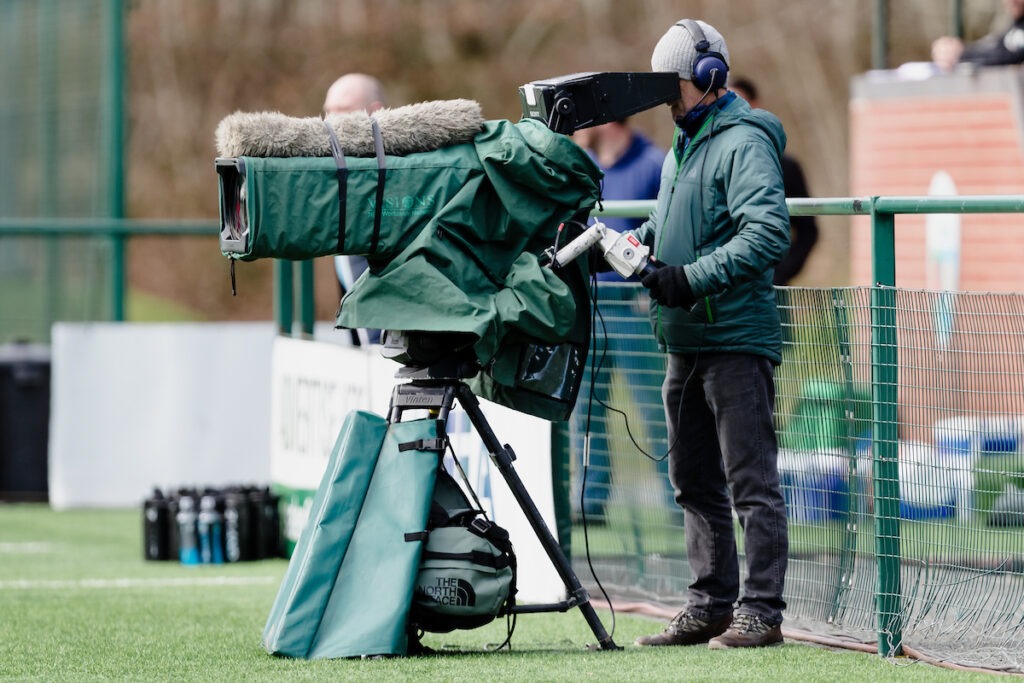 OSWESTRY, WALES - 12 MARCH 2022:  Sgorio cameras during the Second Phase of the JD Cymru Premier / Championship Conference league fixture between The New Saints FC & Penybont FC, Park Hall, Oswestry, Wales, March 12th, 2022